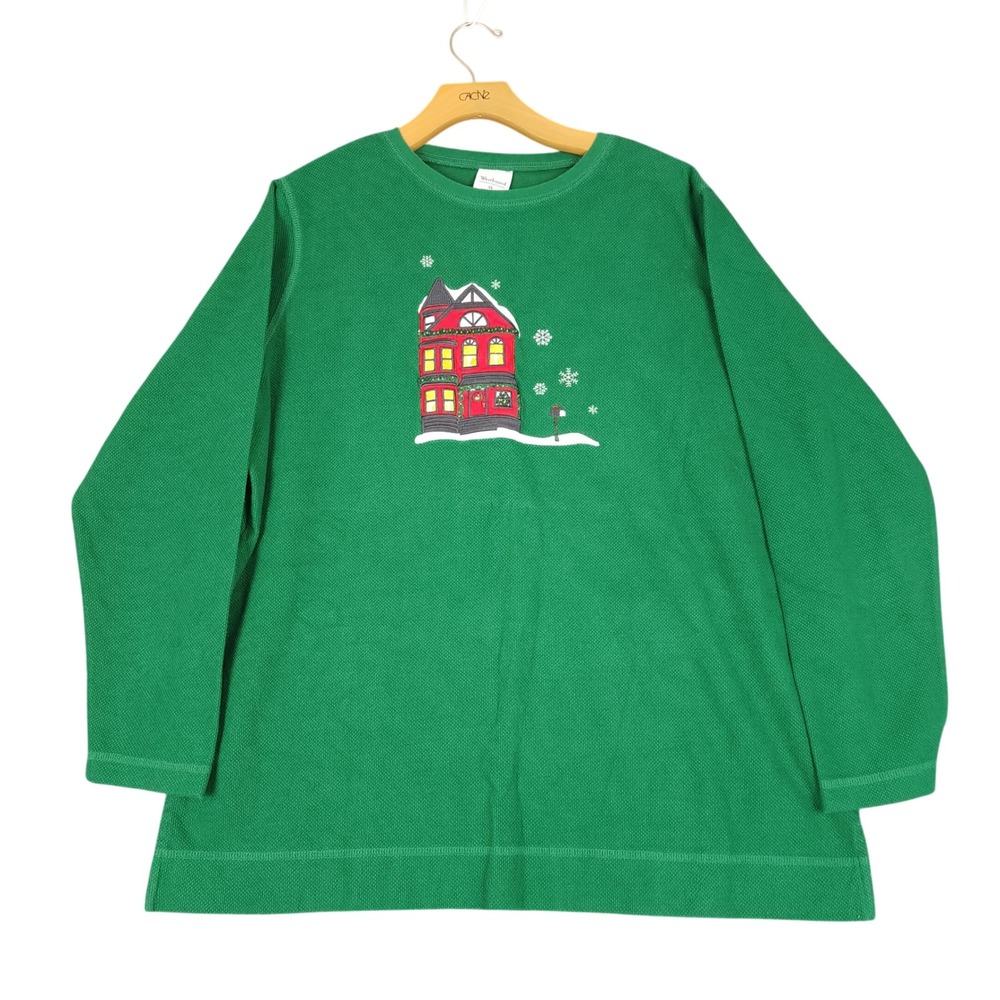 Westbound Christmas House Snowflake‎ Green Long Sleeve Sweater Top XL